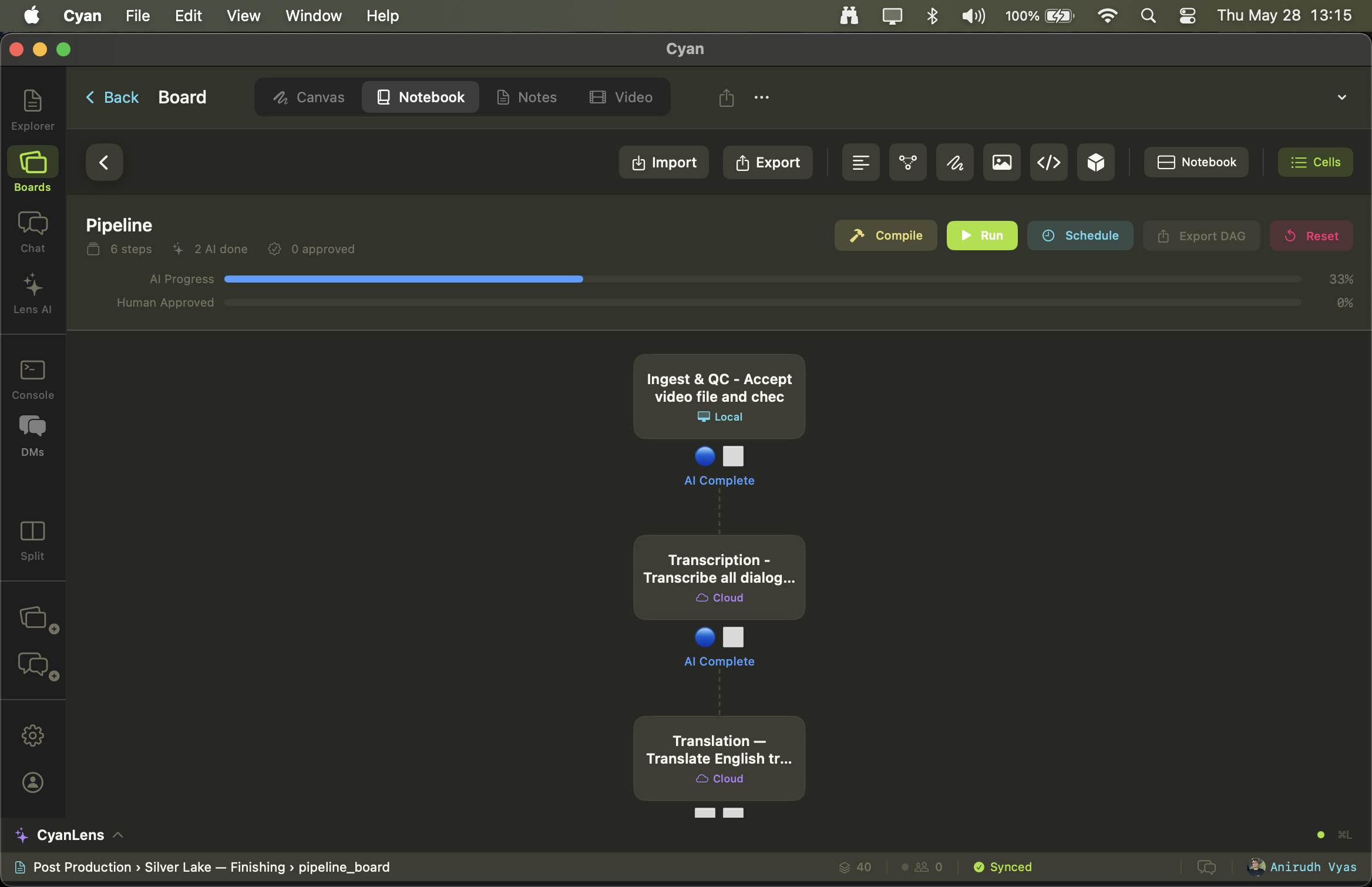 Cyan Lens orchestrates each step of the post-production pipeline
